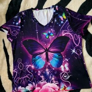 Very Colorful Butterfly V-Neck Shirt